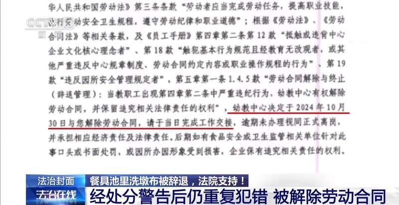 一名厨工在幼儿园洗碗池里洗墩布被辞退 法院：支持！儿童安全重于一切(图10)