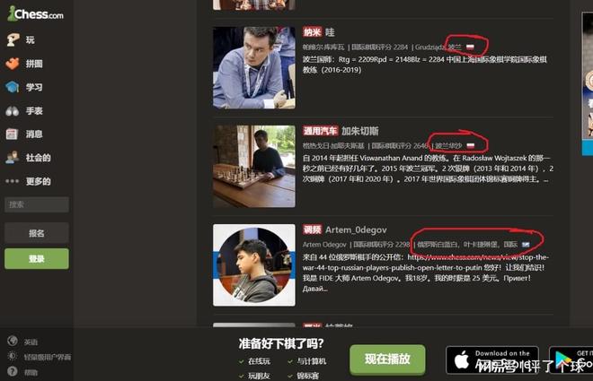 俄罗斯封了国际象棋网站CHESS 因其改变了俄罗斯选手的国旗图像(图1)